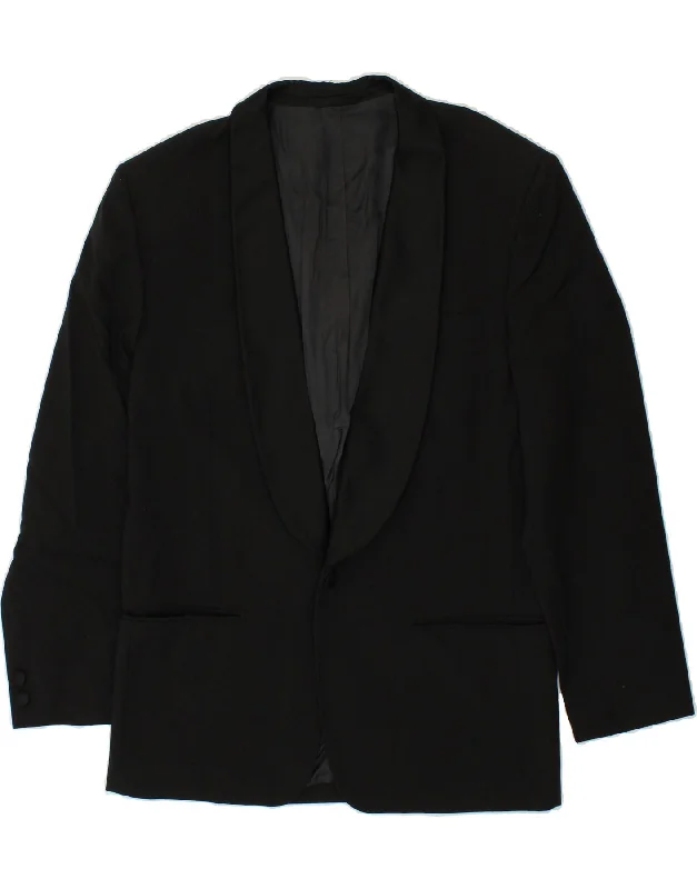 VINTAGE Mens 1 Button Blazer Jacket UK 38 Medium Black Wool