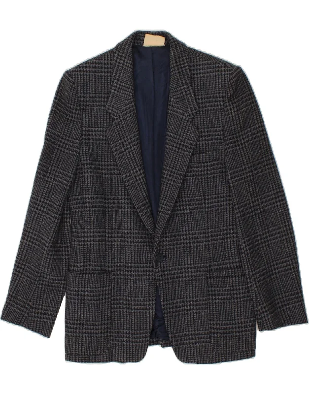 VINTAGE Mens 1 Button Blazer Jacket UK 38 Medium Grey Houndstooth