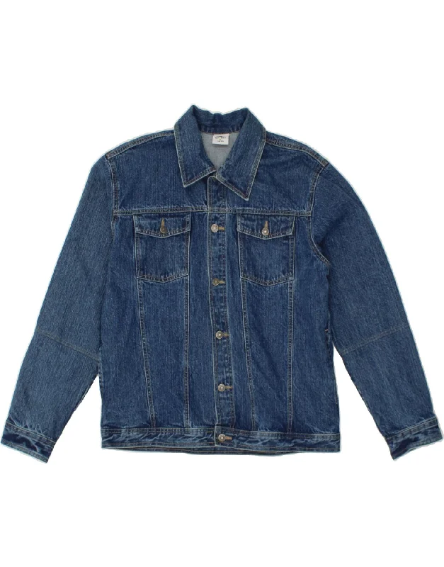 VINTAGE Mens Denim Jacket IT 48 Medium Navy Blue Cotton