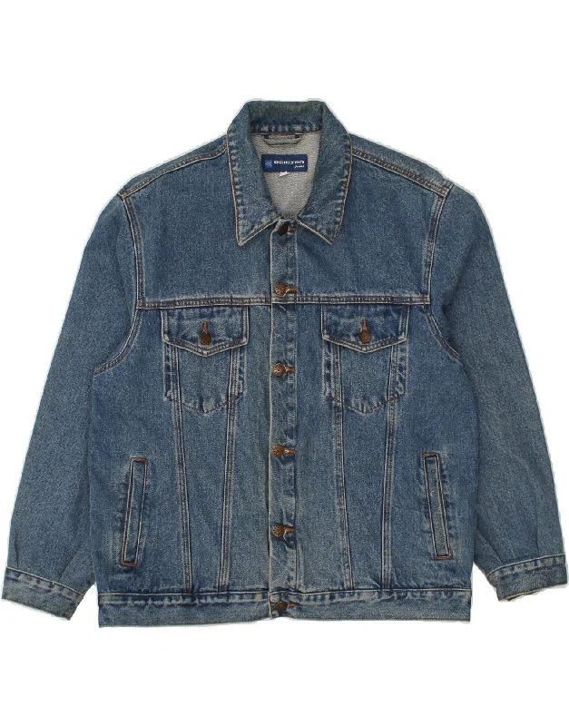 VINTAGE Mens Denim Jacket UK 40 Large Blue Cotton