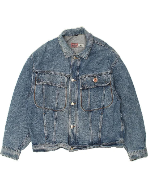 VINTAGE Mens Denim Jacket UK 40 Large Blue Cotton