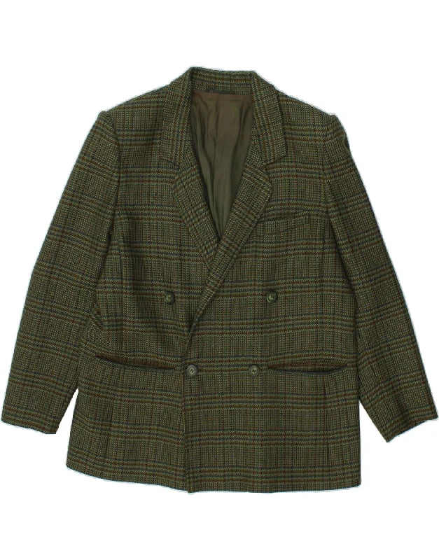 VINTAGE Mens Double Breasted Blazer Jacket UK 38 Medium Green Check