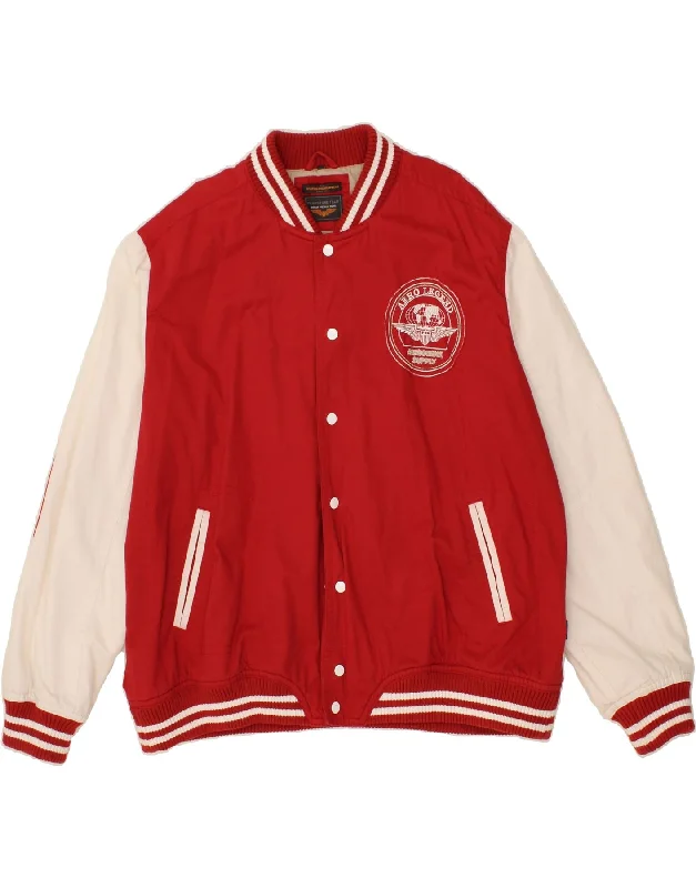 VINTAGE Mens Graphic Varsity Jacket UK 48 4XL Red Colourblock Cotton