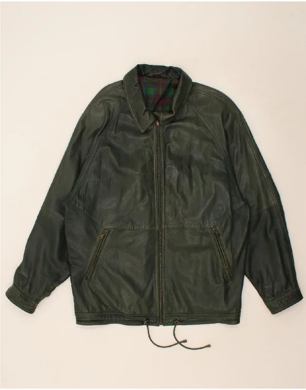 VINTAGE Mens Leather Jacket IT 52 XL Green Leather