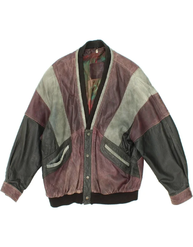 VINTAGE Mens Leather Jacket IT 54 2XL Multicoloured Colourblock Leather