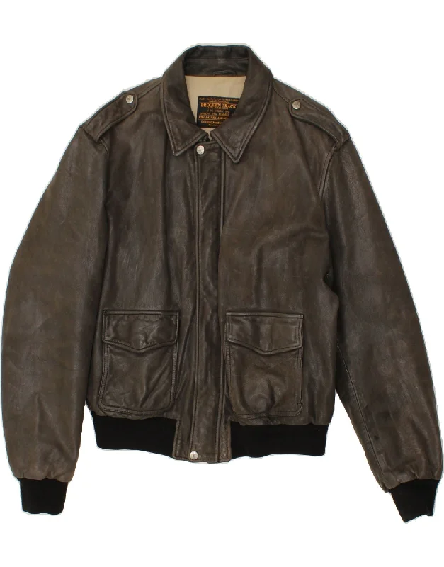 VINTAGE Mens Leather Jacket UK 44 2XL Brown Leather