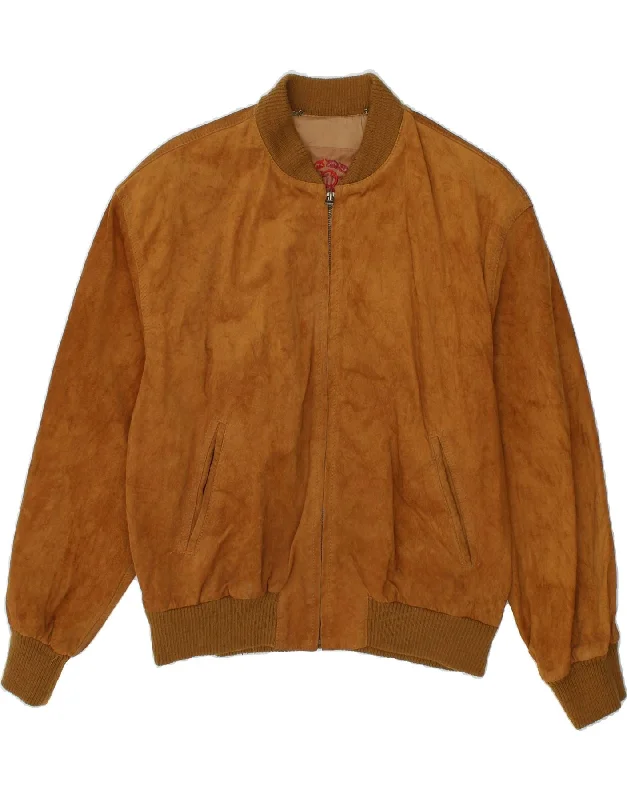 VINTAGE Mens Suede Bomber Jacket UK 40 Large Brown