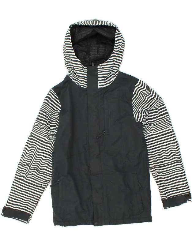 VOLCOM Mens Hooded Rain Jacket UK 34 XS Black Striped Polyester