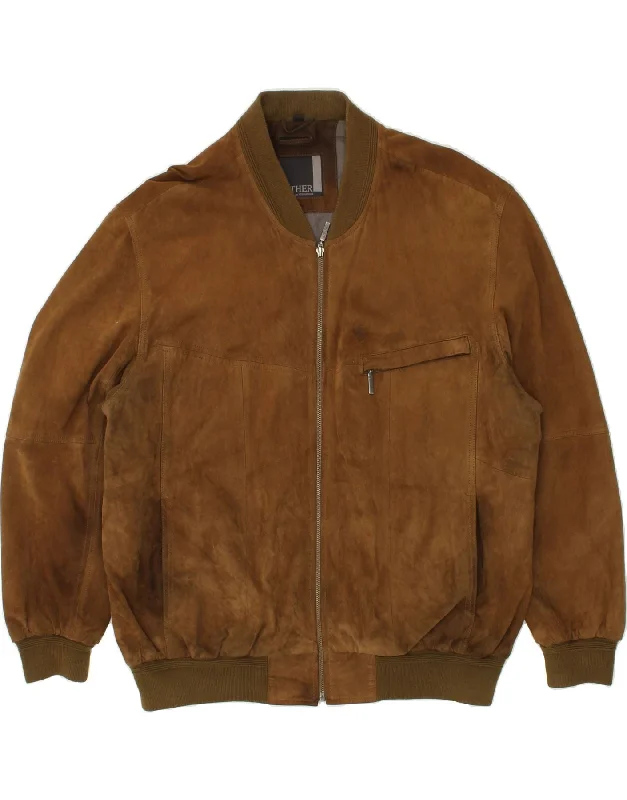 WERTHER Mens Suede Bomber Jacket UK 44 2XL Brown Leather