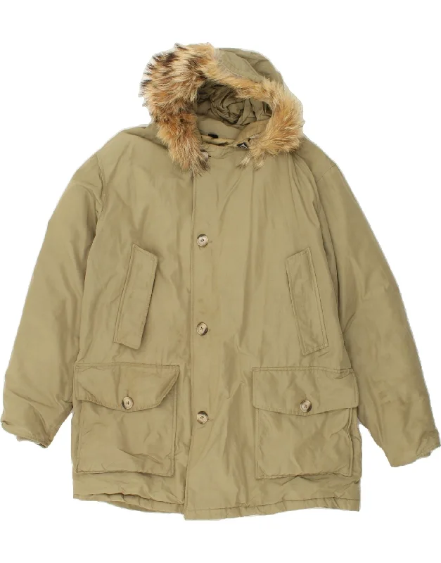 WOOLRICH Mens Hooded Padded Jacket UK 40 Large Green Cotton