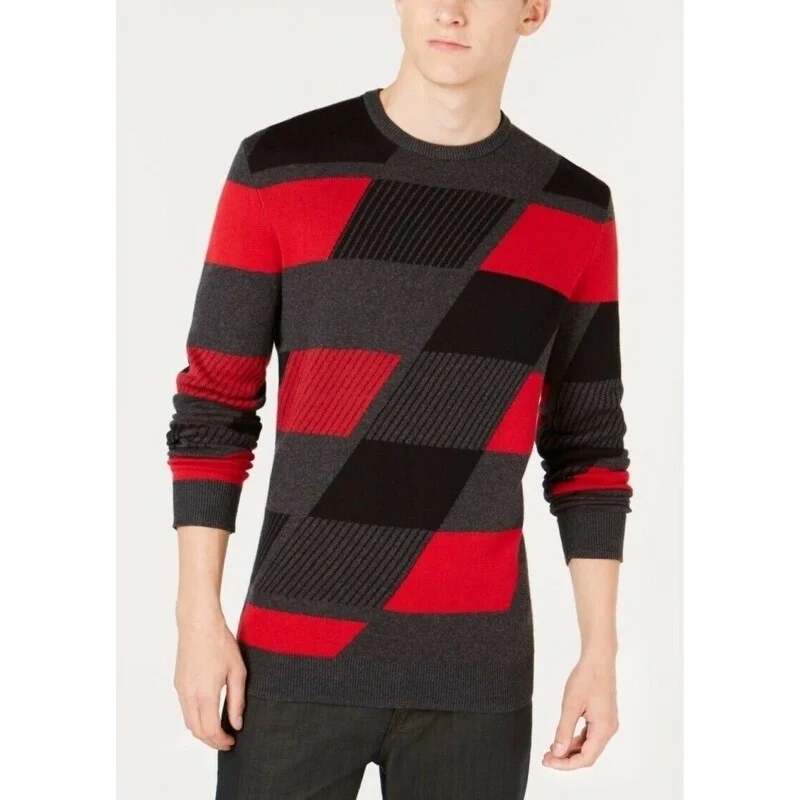 Alfani Men's Abstract Colorblocked Sweater Cherry Candy Men's Small