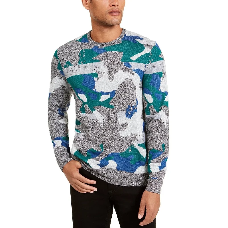 Alfani Men's Abstract Jacquard Crewneck Sweater Green Size Medium