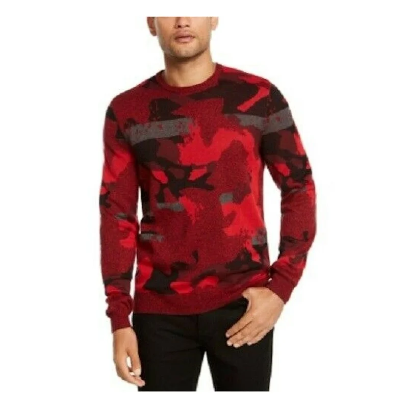 Alfani Men's Abstract Jacquard Crewneck Sweater Red Size Large