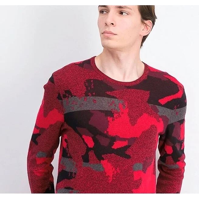 Alfani Men's Abstract Jacquard Crewneck Sweater Red Size Small