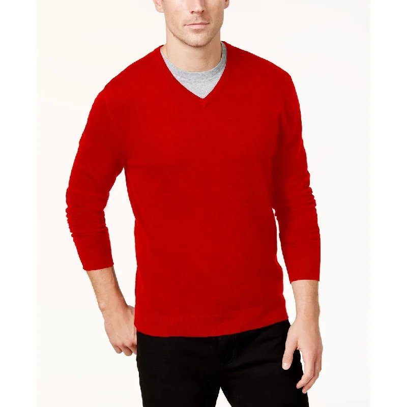 Alfani Men's Cherry Candy Solid Knit V-Neck Sweater Red Size Large