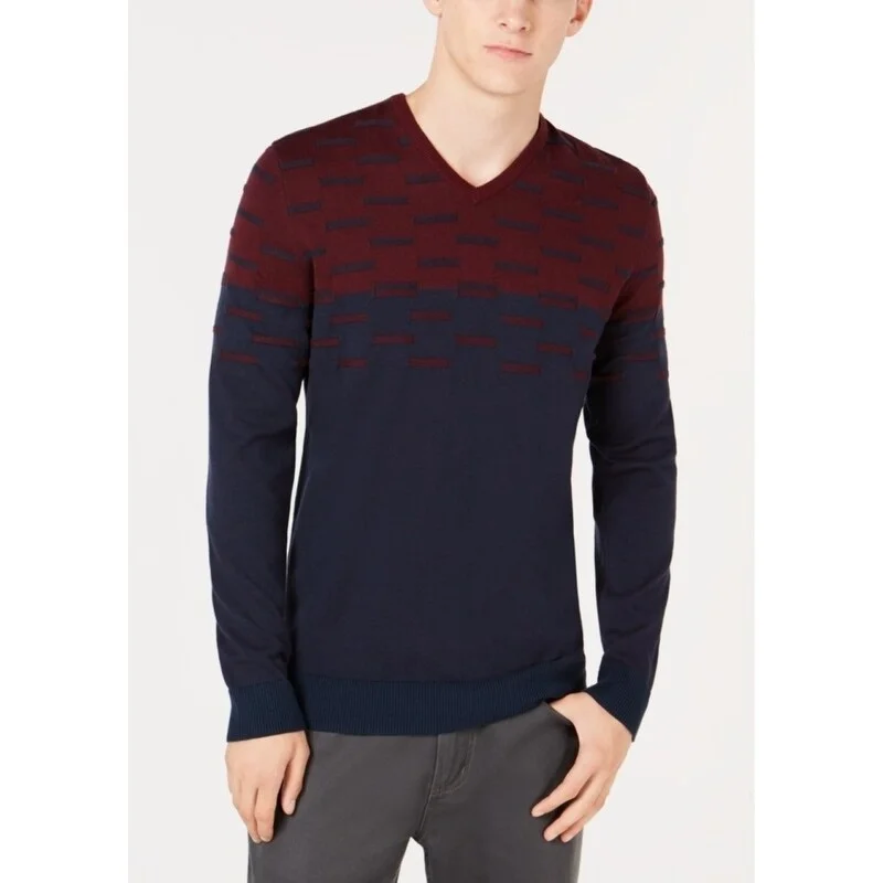 Alfani Men's Colorblocked Dash Sweater Dark Red Size Large