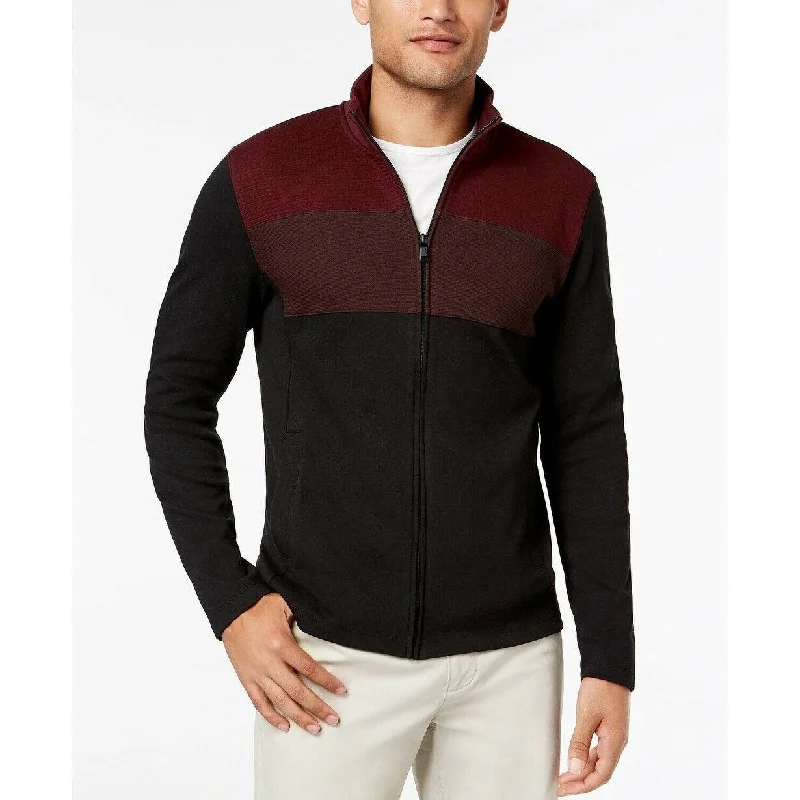 Alfani Men's Full Zip Ribbed Colorblock Sweater Port Size Large