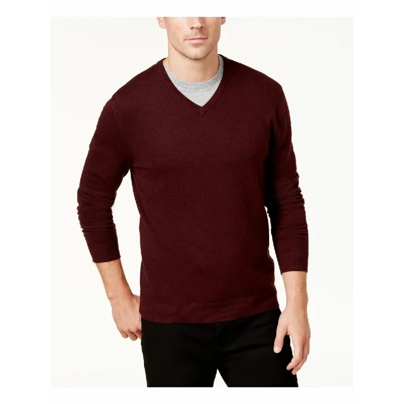 Alfani Men's Knit V-Neck Pullover Sweater Port Heather Dark Red Size Large