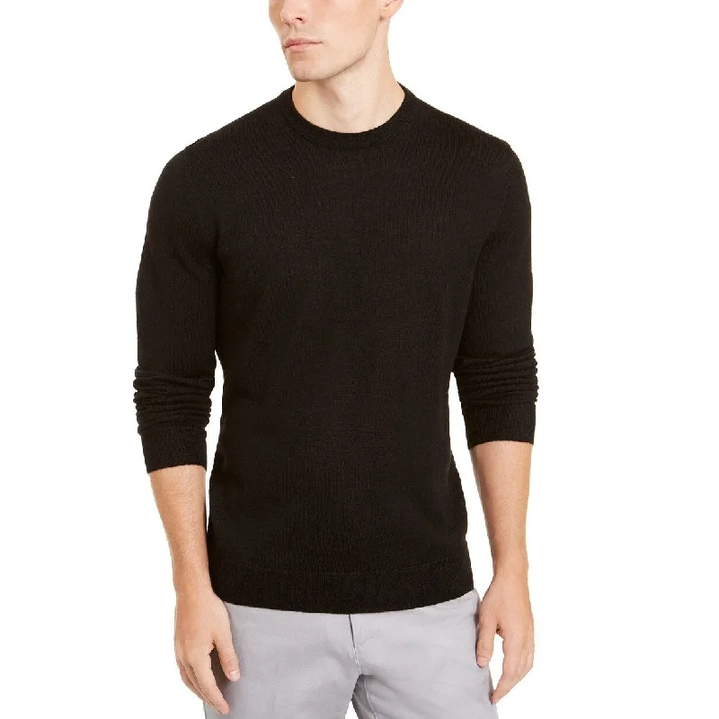 Alfani Men's Merino Blend Solid Crewneck Sweater Black Size 2 Extra Large