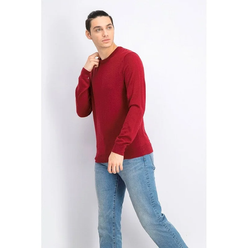 Alfani Men's Merino Blend Solid Crewneck Sweater Wine Size 2 Extra Large - XX-Large