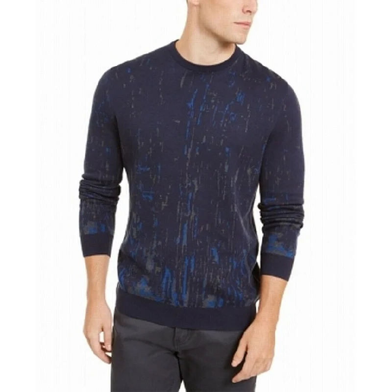 Alfani Men's Paint Splatter Crewneck Sweater Blue Size XX-Large