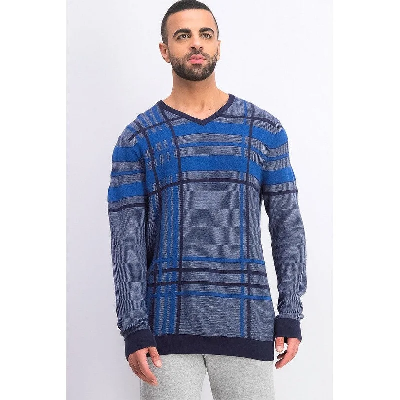 Alfani Men's Plaid Crewneck Sweater Dark Blue Size X-Large