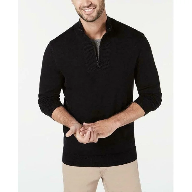 Alfani Men's Quarter-Zip Ribbed Placket Sweater Black Size Extra Large - XL