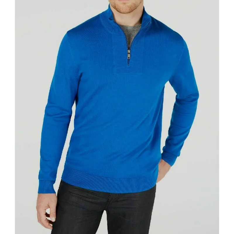 Alfani Men's Quarter-Zip Ribbed Placket Sweater Blue Size Medium