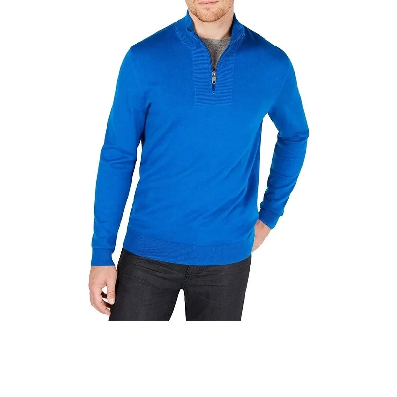 Alfani Men's Quarter-Zip Ribbed Placket Sweater Blue Size XL