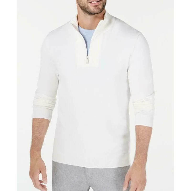 Alfani Men's Quarter-Zip Ribbed Placket Sweater Ivory Size Small