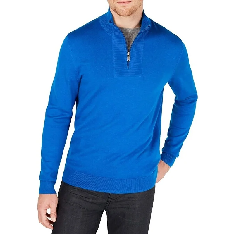 Alfani Men's Quarter-Zip Ribbed Placket Sweater Med Blue Size 2 Extra Large