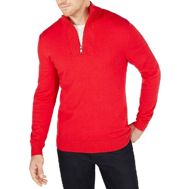 Alfani Men's Quarter-Zip Ribbed Placket Sweater Red Size 2XL