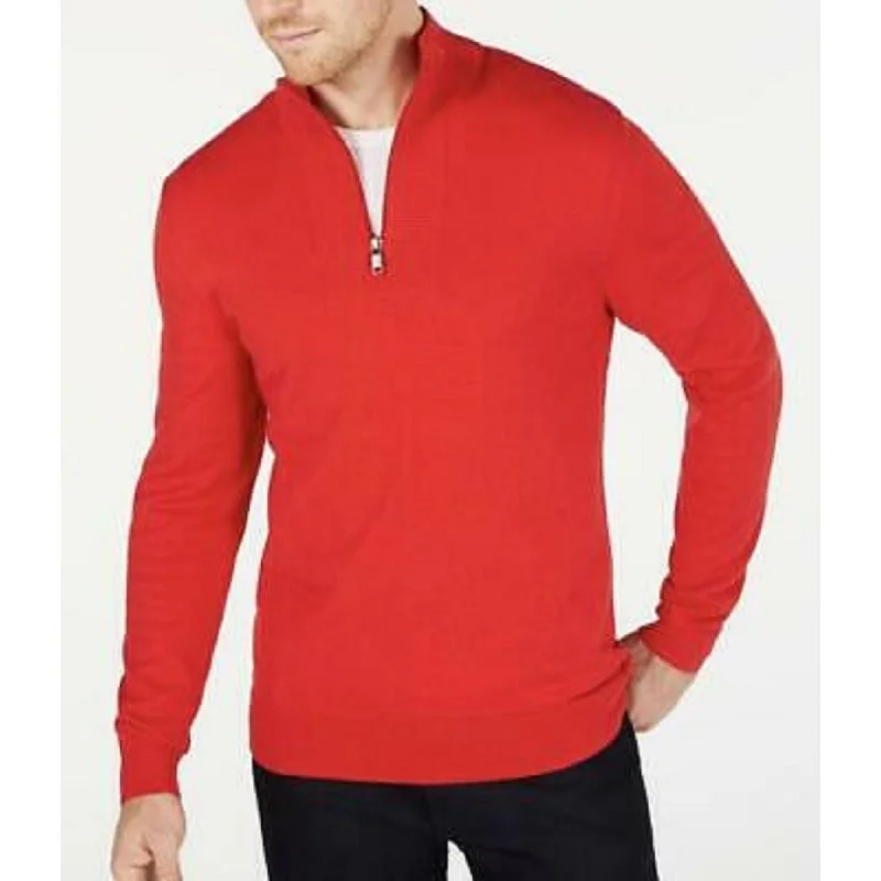 Alfani Men's Quarter-Zip Ribbed Placket Sweater Red Size Medium