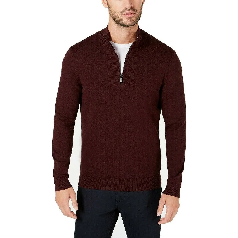 Alfani Men's Quarter-Zip Ribbed Placket Sweater Wine Size Small