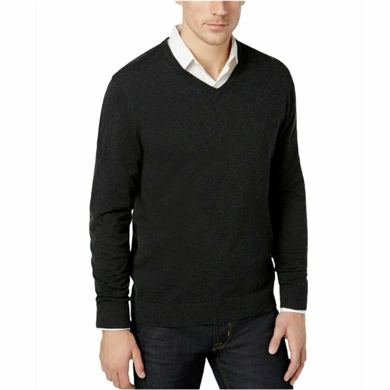 Alfani Men's Solid V-Neck Cotton Sweater Black Size Medium