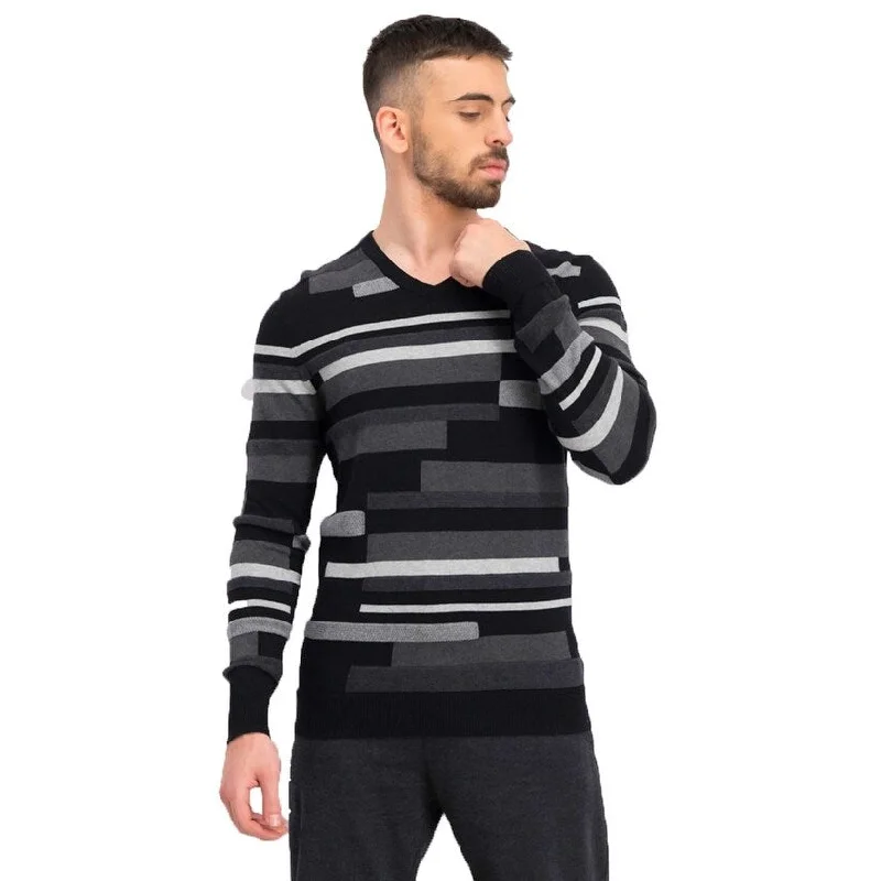 Alfani Men's Textured Striped V-Neck Sweater Black Size Small