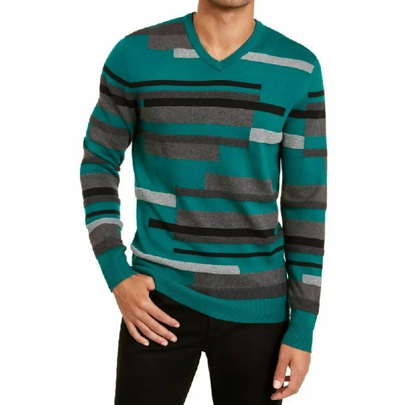 Alfani Men's Textured Striped V-Neck Sweater Cape Verde - Size Large - L