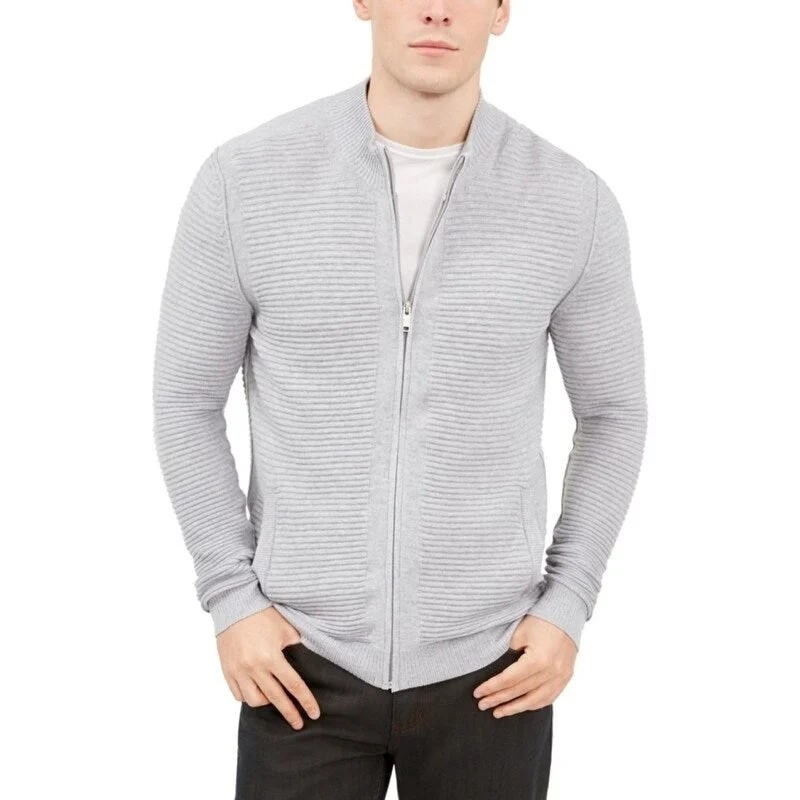 Alfani Men's Textured Zip-Front Cardigan Sweater Grey Size Extra Large