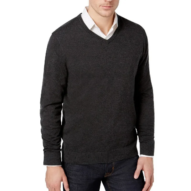 Alfani Men's V-Neck Heathered Long-Sleeve Sweater Black Size Small