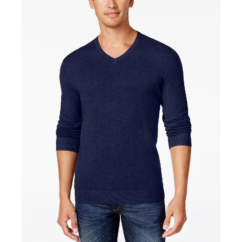 Alfani Men's V-Neck Heathered Long-Sleeve Sweater Navy Size Small