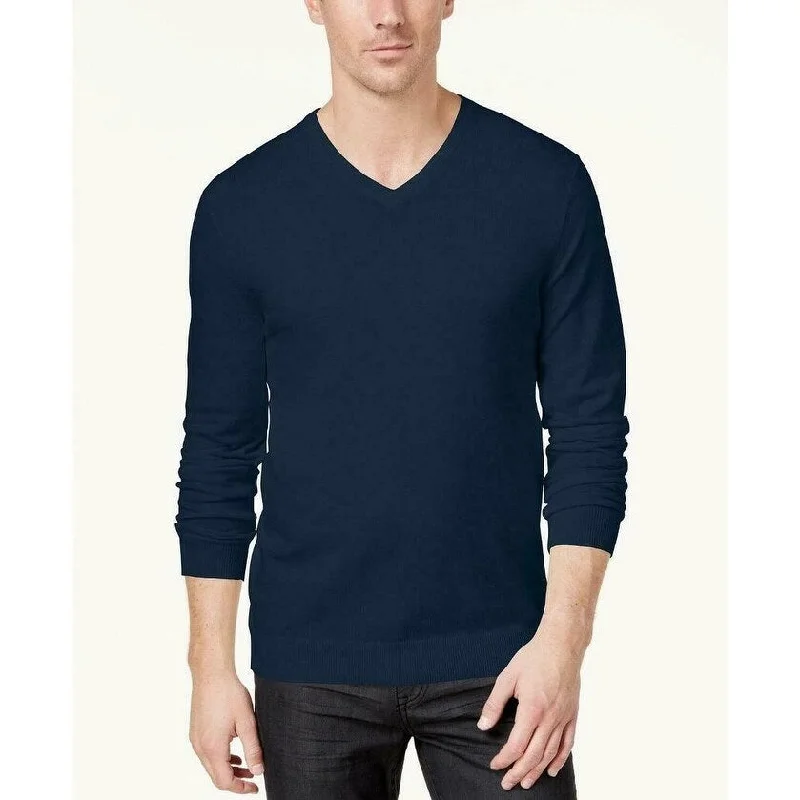 Alfani Mens V-Neck Regular-Fit Ribbed Sweater Navy Size XX-Large