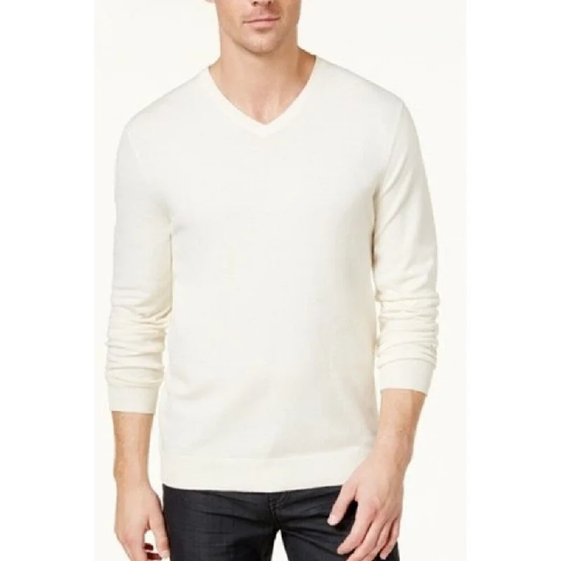 Alfani Men's V-Neck Sweater Ivory Size Extra Large