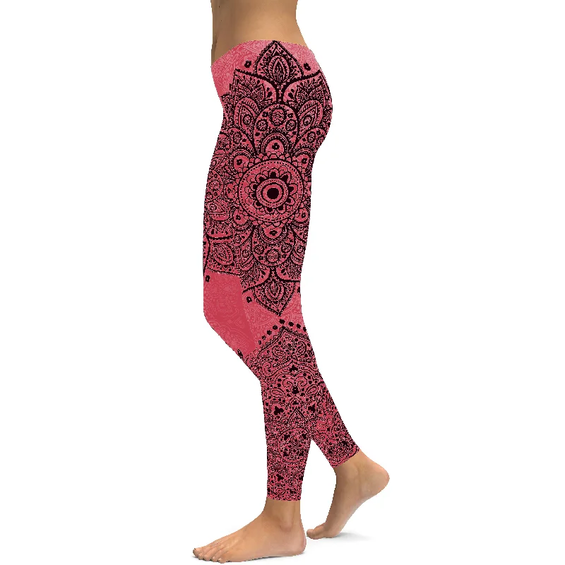 Baby Pink with Black Mandala Leggings