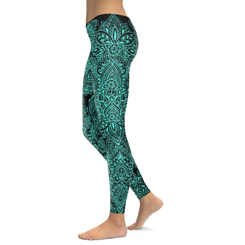 Black and Turquoise Henna Tattoo Leggings