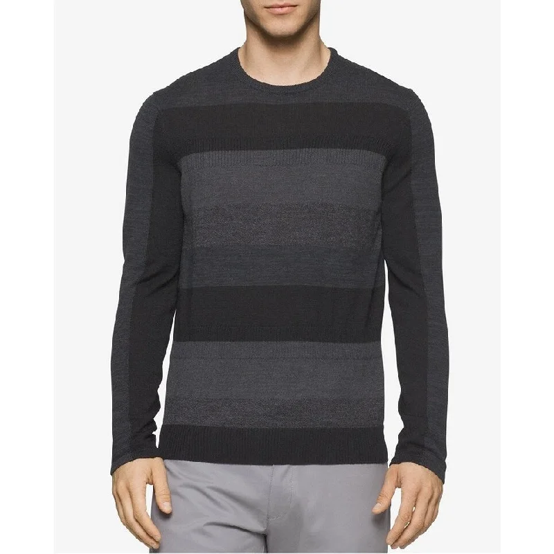 Calvin Klein Men's Merino Colorblock Striped Sweater Charcoal Size X-Large