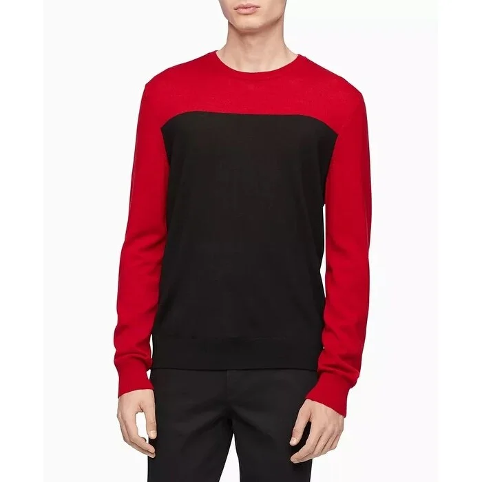 Calvin Klein Men's Merino Colorblock Sweater Red Size XX-Large