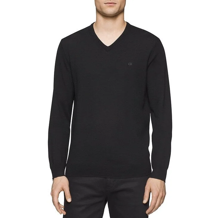 Calvin Klein Men's Merino Wool V-Neck Sweater Black Size Small