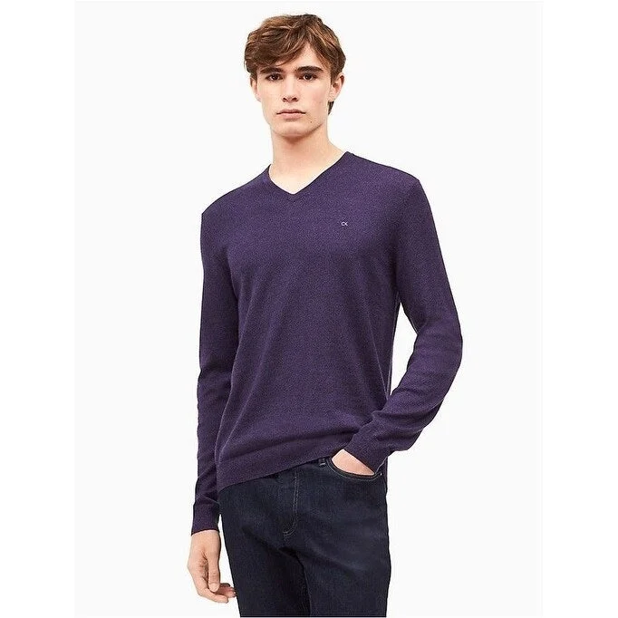 Calvin Klein Men's Merino Wool V-Neck Sweater Purple Size X-Small