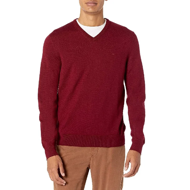 Calvin Klein Men's Merino Wool V-Neck Sweater Red Size Extra Large - X-Large