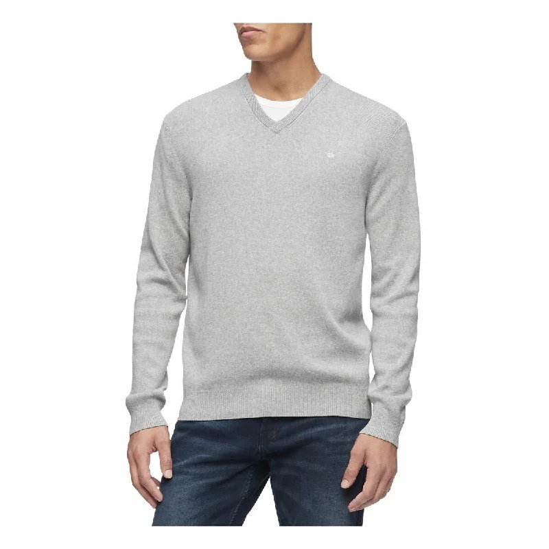 Calvin Klein Men's Regular-Fit V-Neck Sweater Silver Size Extra Large - X-Large